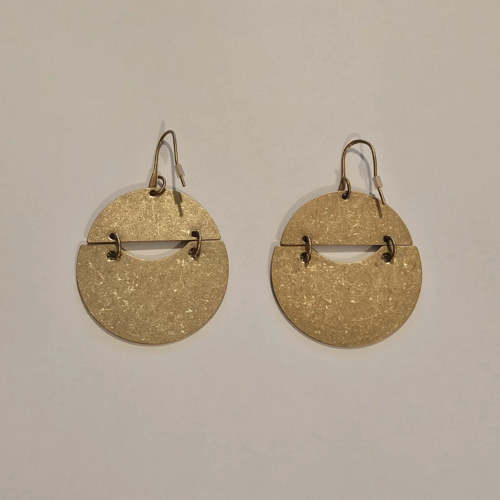NEW Gold Earrings Metallic Minimalist Retro 70s Bohemian Neutral Avant Garde - Picture 3 of 5